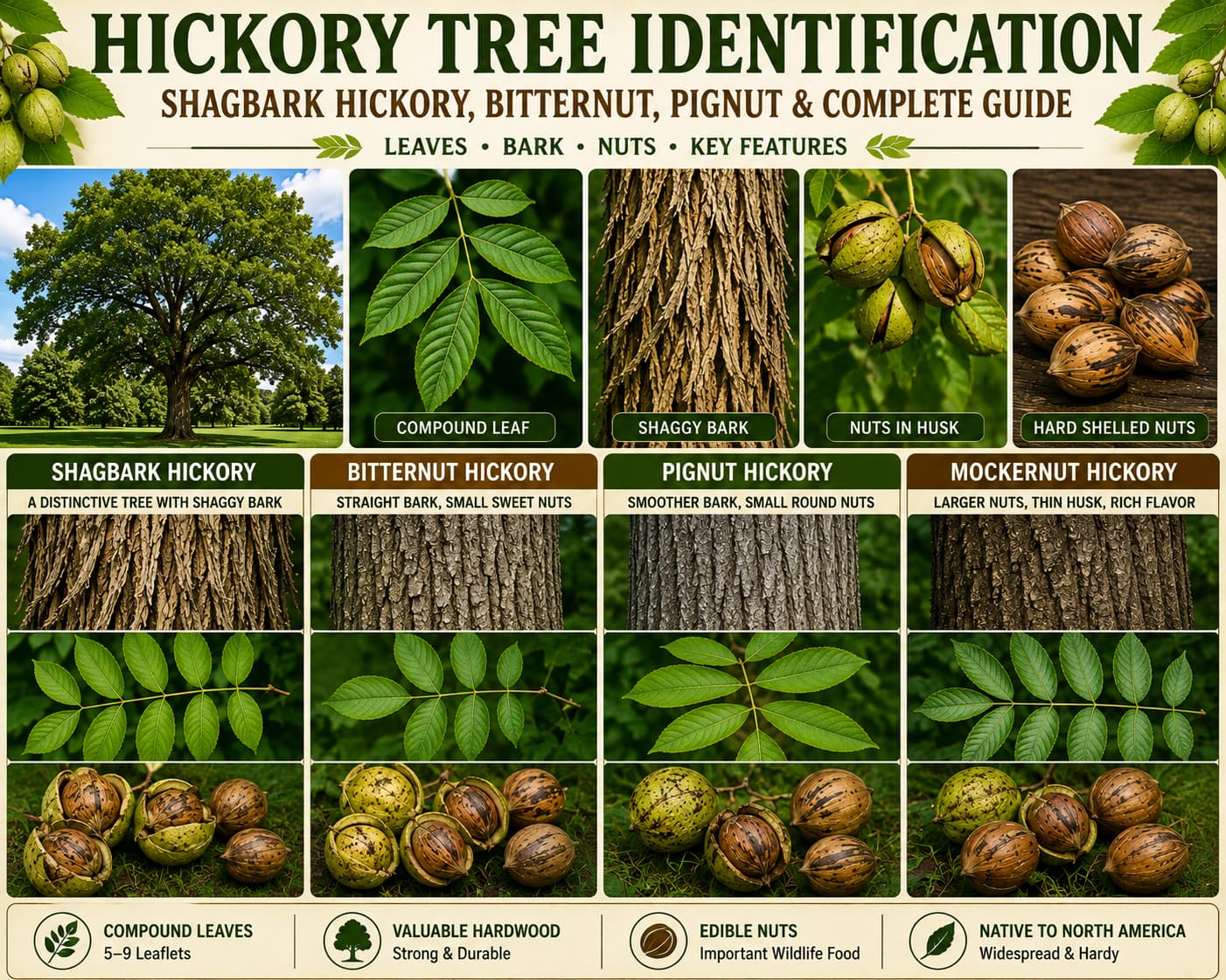 Hickory Tree Identification — Shagbark Hickory, Bitternut, Pignut & Complete Guide