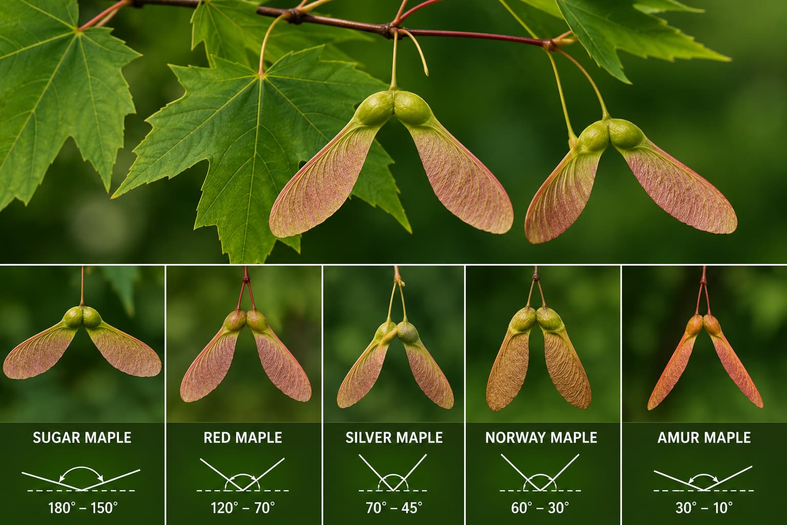 Maple tree helicopter seeds samaras close up identification