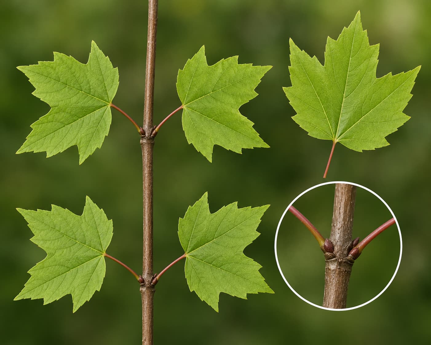 Maple tree leaves showing opposite arrangement and lobed shape for identification