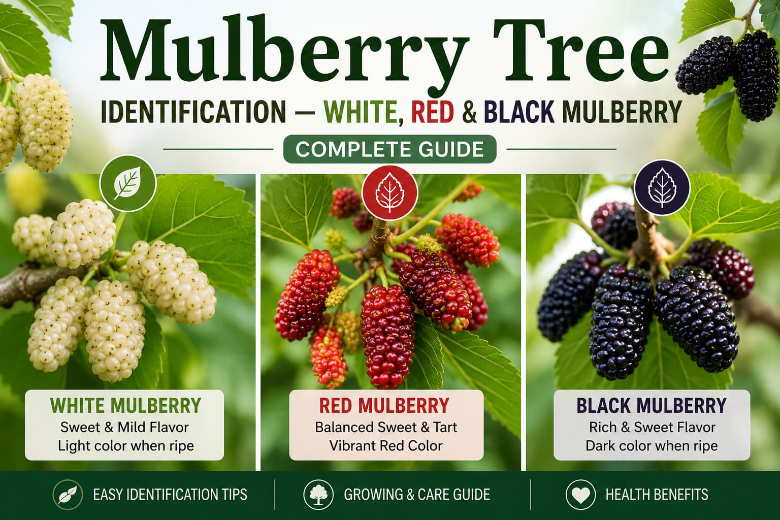 Mulberry Tree Identification — White Mulberry, Red Mulberry, Black Mulberry & Complete Guide