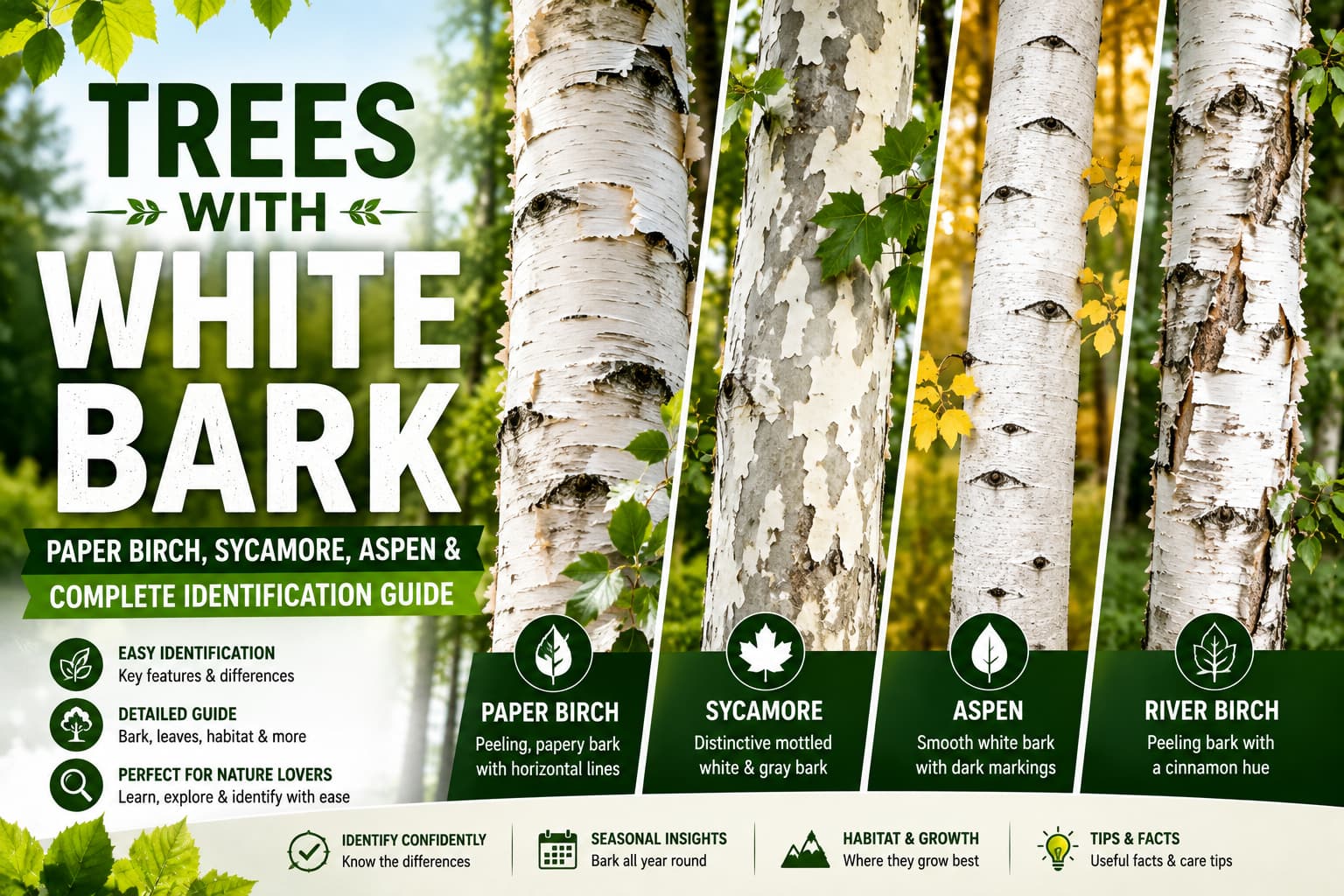 Trees With White Bark — Paper Birch, Sycamore, Aspen & Complete Identification Guide